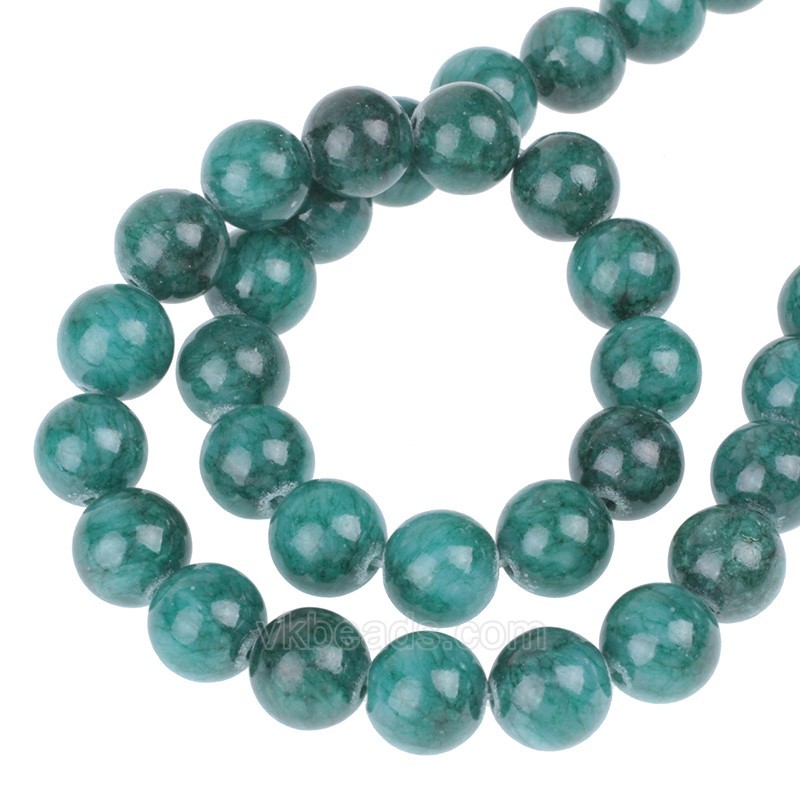 Dyed Dark Green Yellow Jade Smooth Round Beads Strands, Approx 4-12mm, 38cm/strand