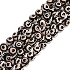 3-Eye Pattern Black&White Tibetan dZi Agate Smooth Round Beads Strands, Approx 6-12mm, 38cm/strand