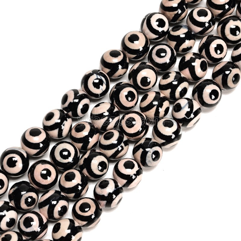 3-Eye Pattern Black&White Tibetan dZi Agate Smooth Round Beads Strands, Approx 6-12mm, 38cm/strand