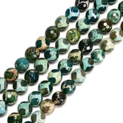 Turtle Back Pattern Green Tibetan dZi Agate Faceted Round Beads Strands, Approx 8mm, 38cm/strand