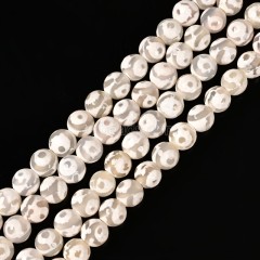 3-Eye Pattern Grey&White Tibetan dZi Agate Faceted Round Beads Strands, Approx 6-10mm, 38cm/strand