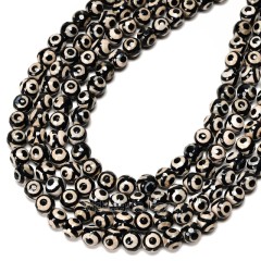 3-Eye Pattern Black&White Tibetan dZi Agate Faceted Round Beads Strands, Approx 6-12mm, 38cm/strand