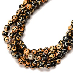 3-Eye Pattern Ivory Yellow Tibetan dZi Agate Smooth Round Beads Strands, Approx 6-10mm, 38cm/strand