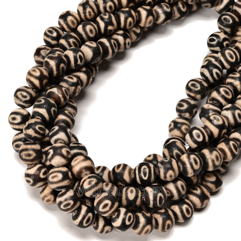 3-Eye Pattern Antique Brown Tibetan dZi Agate Smooth Round Beads Strands, Approx 10mm, 38cm/strand