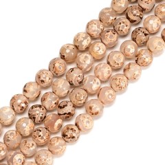 3-Eye Pattern Light Brown Retro Tibetan dZi Agate Faceted Round Beads Strands, Approx 8mm, 38cm/strand