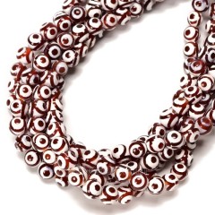 3-Eye Pattern Red&White Tibetan dZi Agate Smooth Round Beads Strands, Approx 8-10mm, 38cm/strand