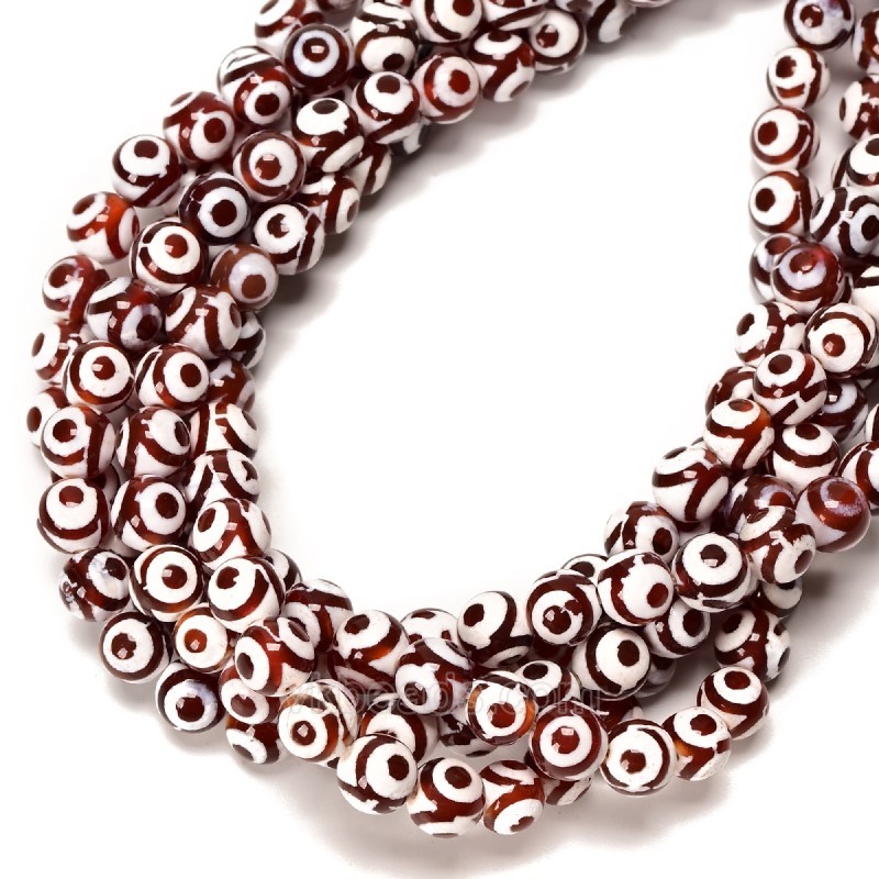 3-Eye Pattern Red&White Tibetan dZi Agate Smooth Round Beads Strands, Approx 8-10mm, 38cm/strand