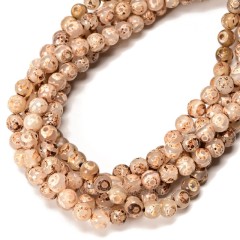 3-Eye Pattern Light Brown Retro Tibetan dZi Agate Faceted Round Beads Strands, Approx 8mm, 38cm/strand