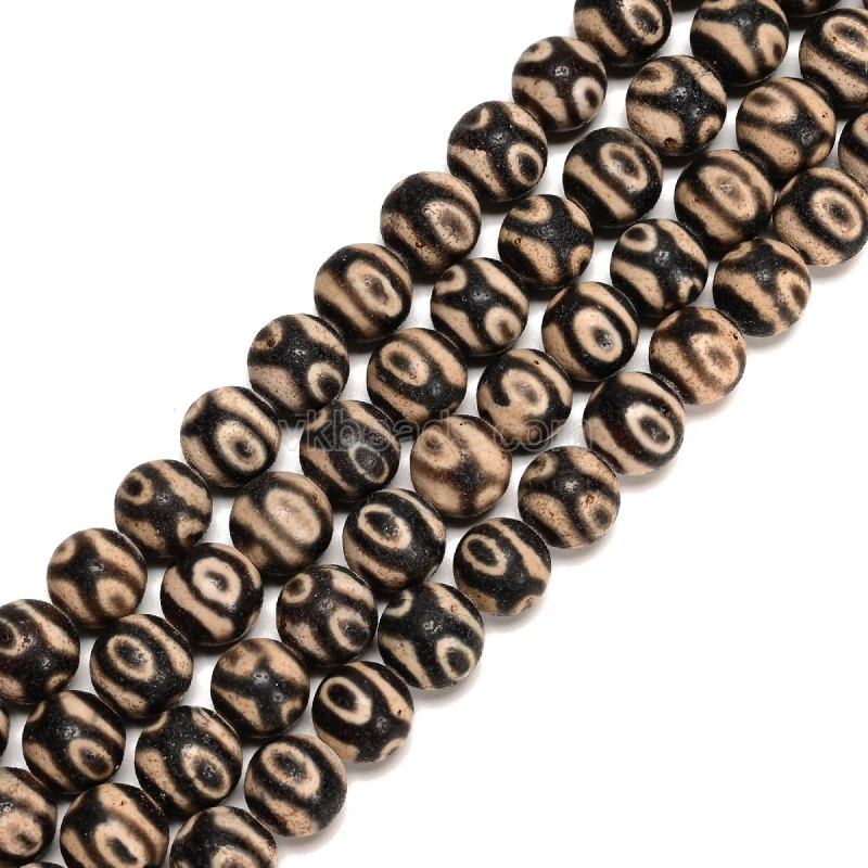 3-Eye Pattern Antique Brown Tibetan dZi Agate Smooth Round Beads Strands, Approx 10mm, 38cm/strand