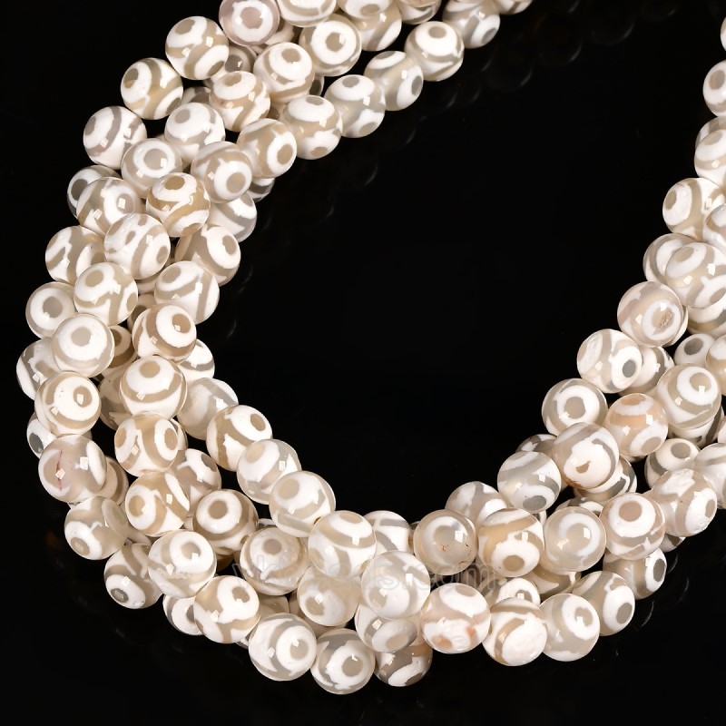 3-Eye Pattern Grey Tibetan dZi Agate Smooth Round Beads Strands, Approx 6-8mm, 38cm/strand