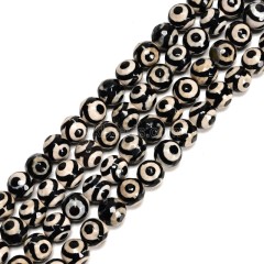 3-Eye Pattern Black&White Tibetan dZi Agate Faceted Round Beads Strands, Approx 6-12mm, 38cm/strand