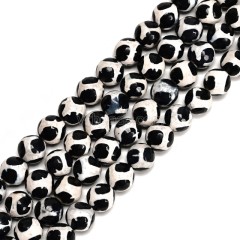 Turtle Back Pattern Black&White Tibetan dZi Agate Faceted Round Beads Strands, Approx 6-12mm, 38cm/strand