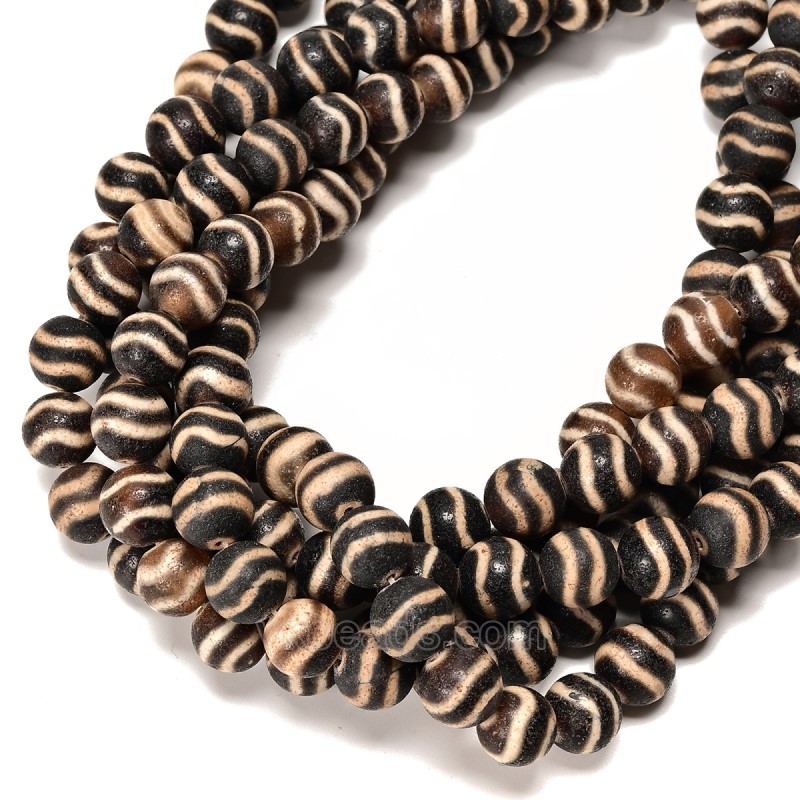 Dark Brown Water Wave Pattern Antique Brown Tibetan dZi Agate Smooth Round Beads Strands, Approx 10mm, 38cm/strand