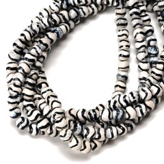 Black Water Wave Pattern White Tibetan dZi Agate Faceted Round Beads Strands, Approx 6-12mm, 38cm/strand