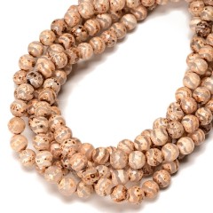 Wave Pattern Light Brown Retro Tibetan dZi Agate Faceted Round Beads Strands, Approx 8mm, 38cm/strand