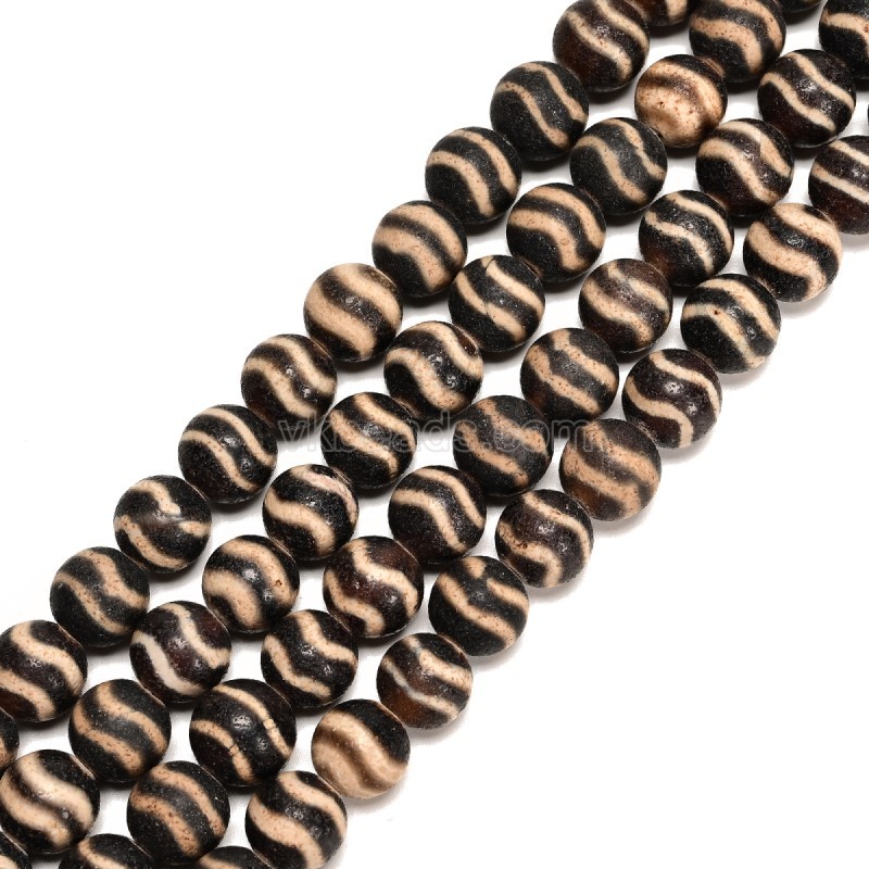 Dark Brown Water Wave Pattern Antique Brown Tibetan dZi Agate Smooth Round Beads Strands, Approx 10mm, 38cm/strand