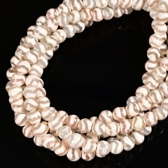 Grey Water Wave Pattern White Tibetan dZi Agate Faceted Round Beads Strands, Approx 6-10mm, 38cm/strand