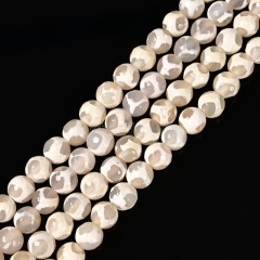Turtle Back Pattern Grey Tibetan dZi Agate Faceted Round Beads Strands, Approx 6-12mm, 38cm/strand