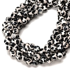 Turtle Back Pattern Black&White Tibetan dZi Agate Smooth Round Beads Strands, Approx 6-12mm, 38cm/strand