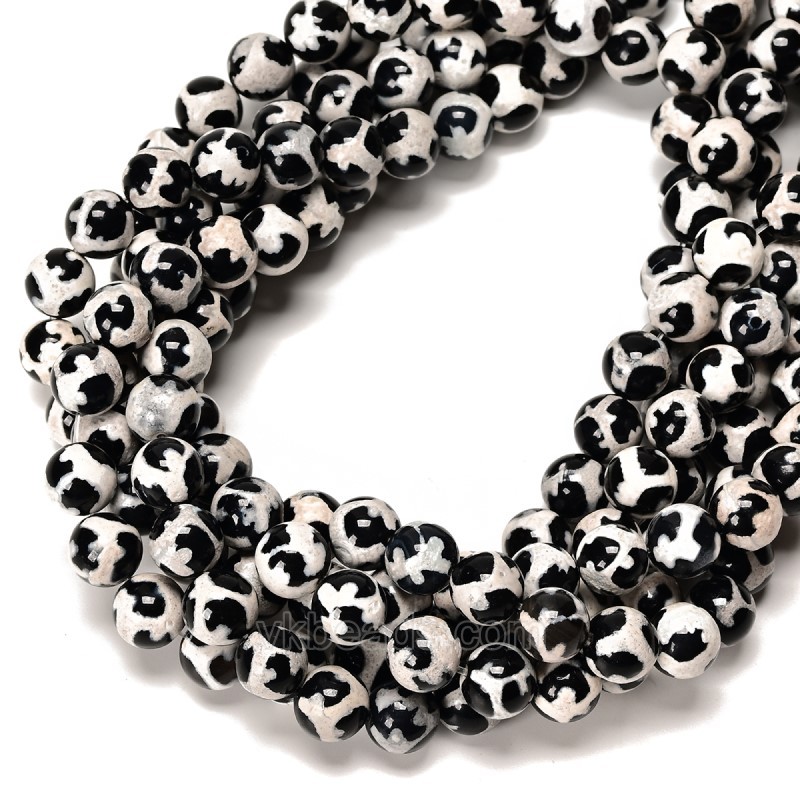Turtle Back Pattern Black&White Tibetan dZi Agate Smooth Round Beads Strands, Approx 6-12mm, 38cm/strand