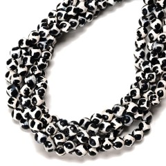 Turtle Back Pattern Black&White Tibetan dZi Agate Faceted Round Beads Strands, Approx 6-12mm, 38cm/strand