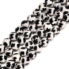 Turtle Back Pattern Black&White Tibetan dZi Agate Smooth Round Beads Strands, Approx 6-12mm, 38cm/strand