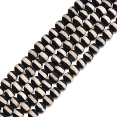 White Stripe Black Tibetan dZi Agate Matte Round Beads Strands, Approx 6-10mm, 38cm/strand