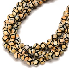 Football Pattern Ivory Yellow Tibetan dZi Agate Smooth Round Beads Strands, Approx 6-12mm, 38cm/strand