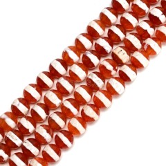 White Stripe Red Tibetan dZi Agate Faceted Round Beads Strands, Approx 6-10mm, 38cm/strand