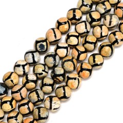 Football Pattern Ivory Yellow Tibetan dZi Agate Smooth Round Beads Strands, Approx 6-12mm, 38cm/strand