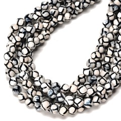 Football Pattern White Tibetan dZi Agate Faceted Smooth Beads Strands, Approx 6-12mm, 38cm/strand