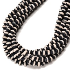 White Stripe Black Tibetan dZi Agate Matte Round Beads Strands, Approx 6-10mm, 38cm/strand