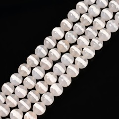 White Stripe Grey Tibetan dZi Agate Faceted Round Beads Strands, Approx 6-10mm, 38cm/strand