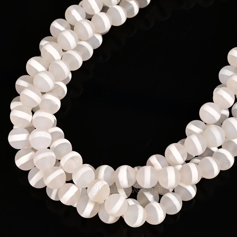 White Stripe Grey Tibetan dZi Agate Matte Round Beads Strands, Approx 6-10mm, 38cm/strand
