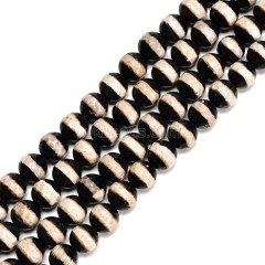 White Stripe Black Tibetan dZi Agate Faceted Round Beads Strands, Approx 6-12mm, 38cm/strand