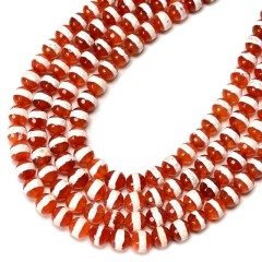 White Stripe Red Tibetan dZi Agate Faceted Round Beads Strands, Approx 6-10mm, 38cm/strand