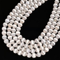 White Stripe Grey Tibetan dZi Agate Faceted Round Beads Strands, Approx 6-10mm, 38cm/strand