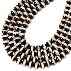 White Stripe Black Tibetan dZi Agate Faceted Round Beads Strands, Approx 6-12mm, 38cm/strand