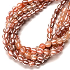 Watermelon Stripe Red Tibetan dZi Agate Smooth Round Beads Strands, Approx 10mm, 38cm/strand
