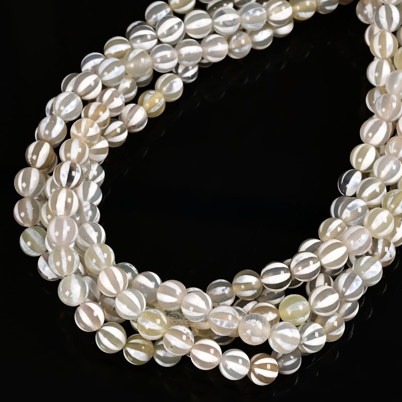 Watermelon Stripe Grey Tibetan dZi Agate Smooth Round Beads Strands, Approx 8-10mm, 38cm/strand