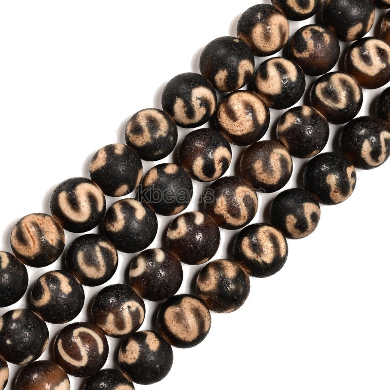 Money Hook Pattern Ivory Yellow Tibetan dZi Agate Smooth Round Beads Strands, Approx 10mm, 38cm/strand