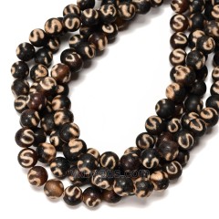 Money Hook Pattern Ivory Yellow Tibetan dZi Agate Smooth Round Beads Strands, Approx 10mm, 38cm/strand