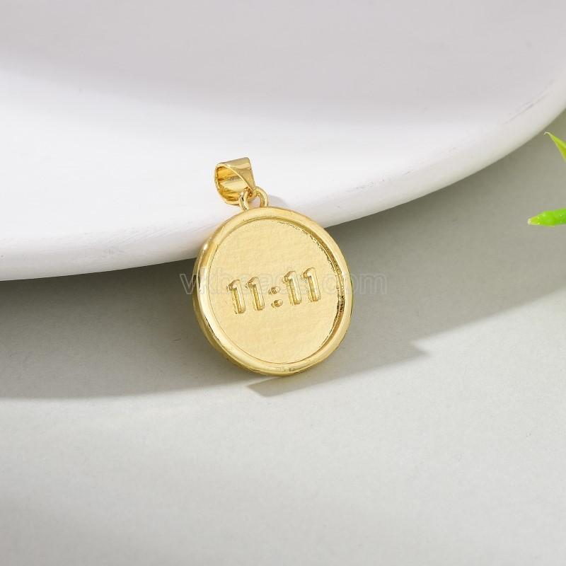 Numeric Clock Gold Color Plated Brass Flat Round Charm Pendants, Sell by Piece