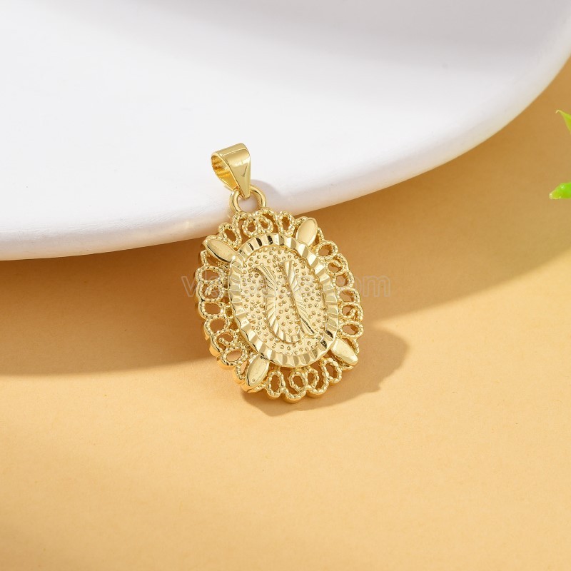A-Z English Letters Gold Color Plated Brass Oval Charm Pendants, Approx 18x29mm, Sell by Piece