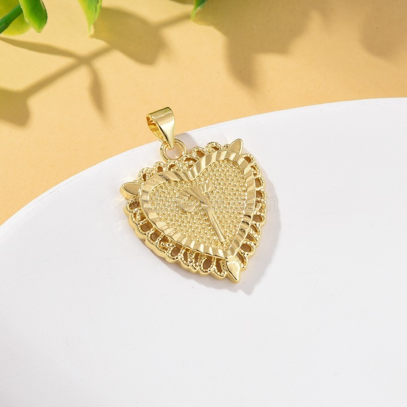 A-Z English Letters Gold Color Plated Brass Heart Shaped Charm Pendants, Approx 22x28mm, Sell by Piece