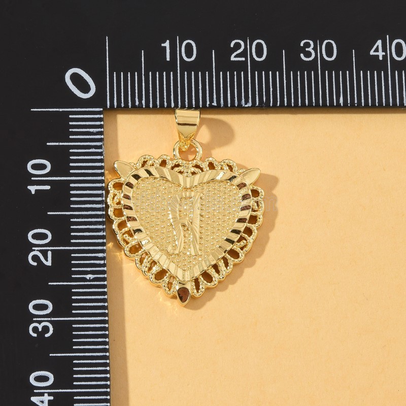 A-Z English Letters Gold Color Plated Brass Heart Shaped Charm Pendants, Approx 22x28mm, Sell by Piece
