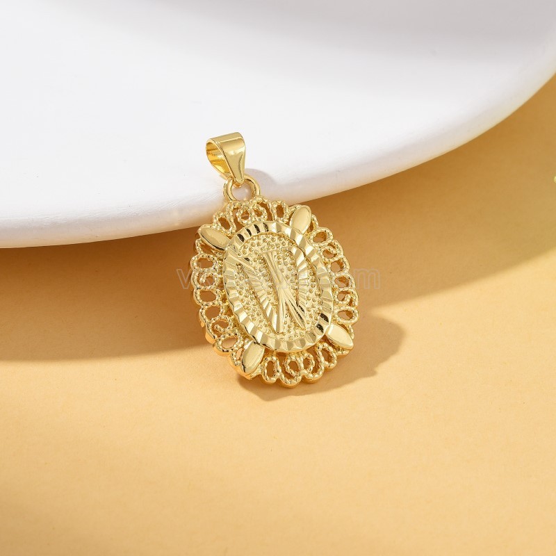 A-Z English Letters Gold Color Plated Brass Oval Charm Pendants, Approx 18x29mm, Sell by Piece