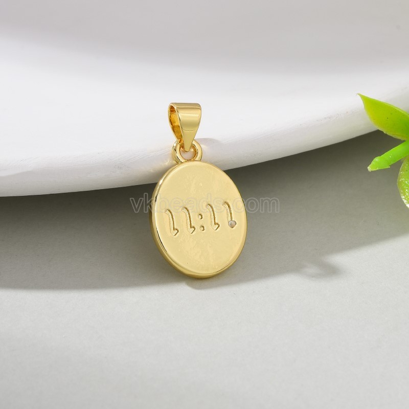 Numeric Clock Gold Color Plated Brass Flat Round Charm Pendants, Sell by Piece
