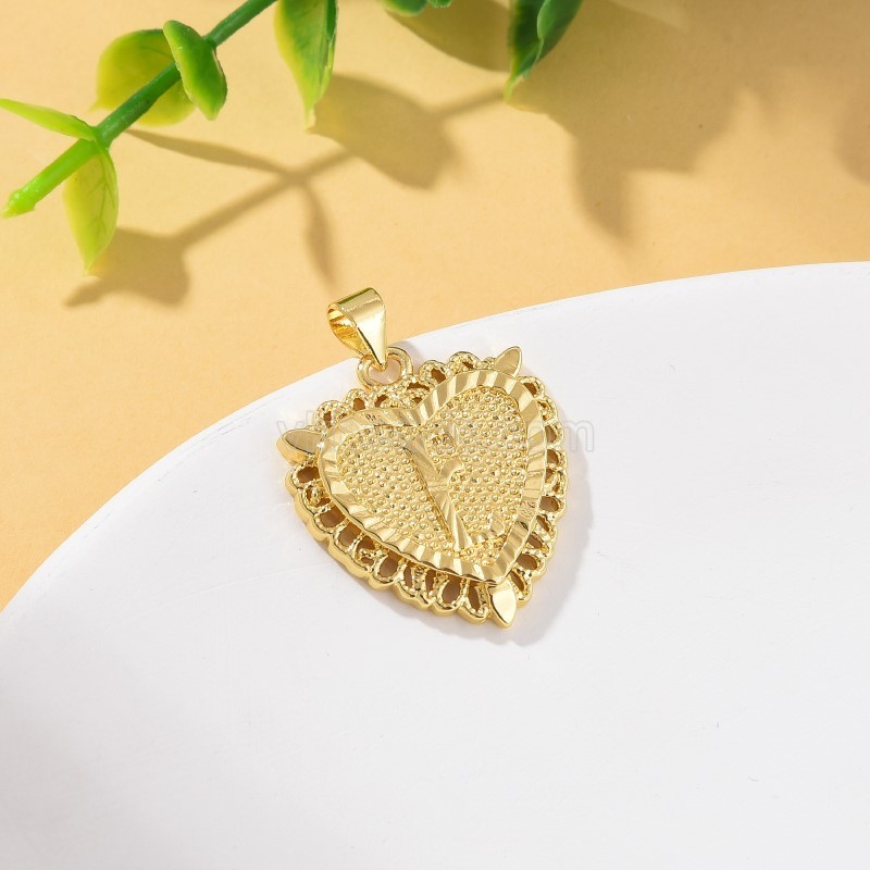 A-Z English Letters Gold Color Plated Brass Heart Shaped Charm Pendants, Approx 22x28mm, Sell by Piece