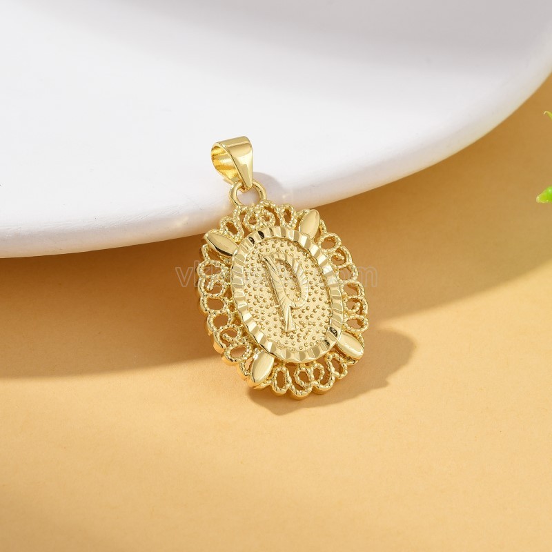 A-Z English Letters Gold Color Plated Brass Oval Charm Pendants, Approx 18x29mm, Sell by Piece